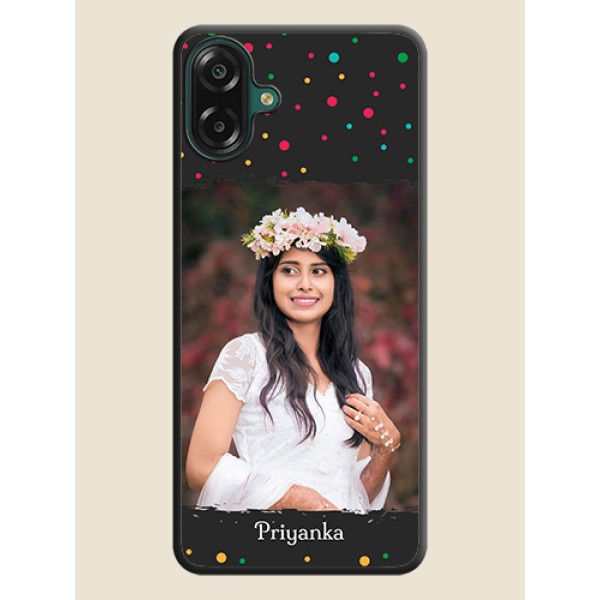 Multicolor Dotted Pattern with Text On Space Black Custom Soft Matte Mobile Back Cover - Samsung Galaxy M17e Multicolor Dotted Pattern with Text On Space Black Custom Soft Matte Mobile Back Cover - Samsung Galaxy M17e