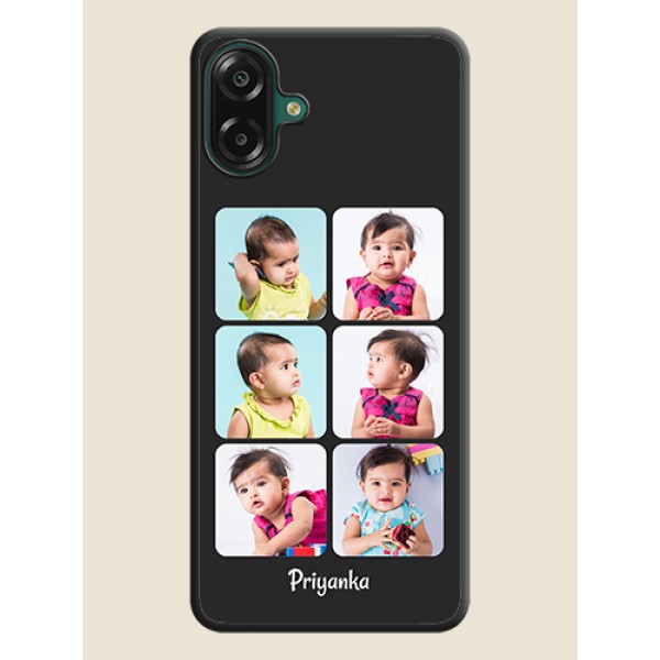 Floral Art with 6 Image Holder on Photo On Space Black Custom Soft Matte Mobile Back Cover - Samsung Galaxy M17e Floral Art with 6 Image Holder on Photo On Space Black Custom Soft Matte Mobile Back Cover - Samsung Galaxy M17e