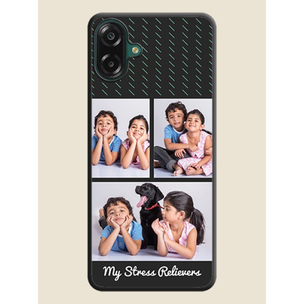 Cross Dotted Pattern with 2 Image Holder On Space Black Custom Soft Matte Mobile Back Cover - Samsung Galaxy M17e Cross Dotted Pattern with 2 Image Holder On Space Black Custom Soft Matte Mobile Back Cover - Samsung Galaxy M17e