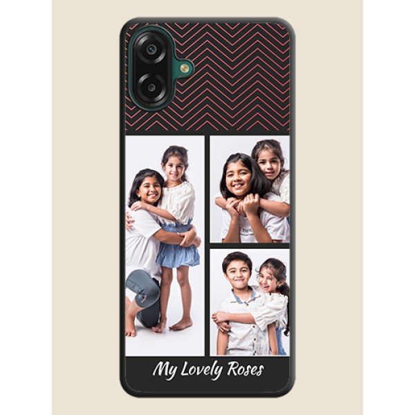 Wave Pattern with 3 Image Holder On Space Black Custom Soft Matte Mobile Back Cover - Samsung Galaxy M17e