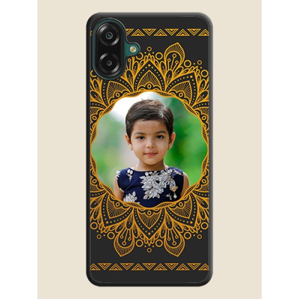 Round Image with Floral Design On Space Black Custom Soft Matte Mobile Back Cover - Samsung Galaxy M17e Round Image with Floral Design On Space Black Custom Soft Matte Mobile Back Cover - Samsung Galaxy M17e