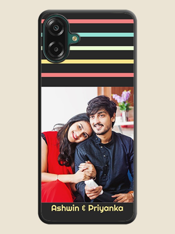 Color Stripes with Photo and Text on Photo On Space Black Custom Soft Matte Mobile Back Cover - Samsung Galaxy M17e