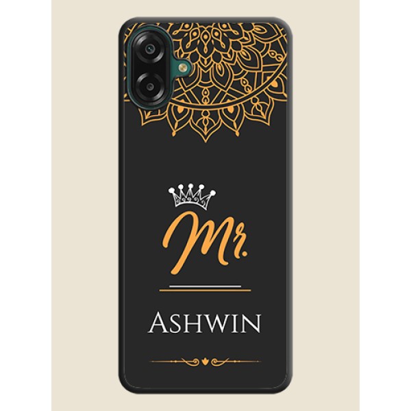 Mr Name with Floral Design On Space Black Custom Soft Matte Mobile Back Cover - Samsung Galaxy M17e Mr Name with Floral Design On Space Black Custom Soft Matte Mobile Back Cover - Samsung Galaxy M17e