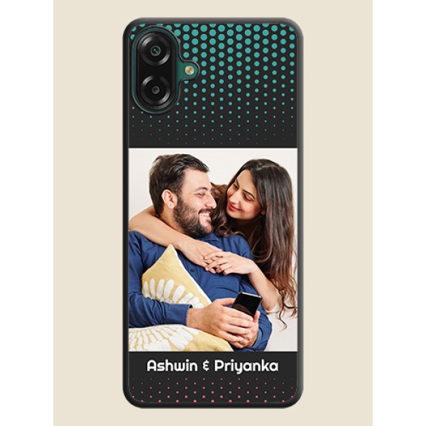 Faded Dots with Grunge Photo Frame and Text On Space Black Custom Soft Matte Mobile Back Cover - Samsung Galaxy M17e Faded Dots with Grunge Photo Frame and Text On Space Black Custom Soft Matte Mobile Back Cover - Samsung Galaxy M17e
