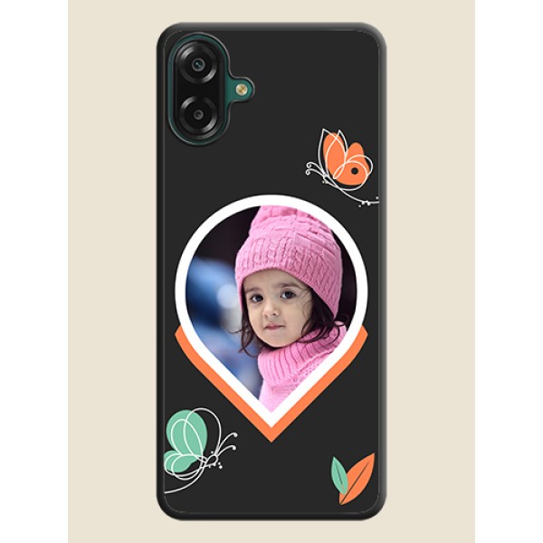 Upload Pic With Simple Butterly Design On Space Black Custom Soft Matte Mobile Back Cover - Samsung Galaxy M17e Upload Pic With Simple Butterly Design On Space Black Custom Soft Matte Mobile Back Cover - Samsung Galaxy M17e