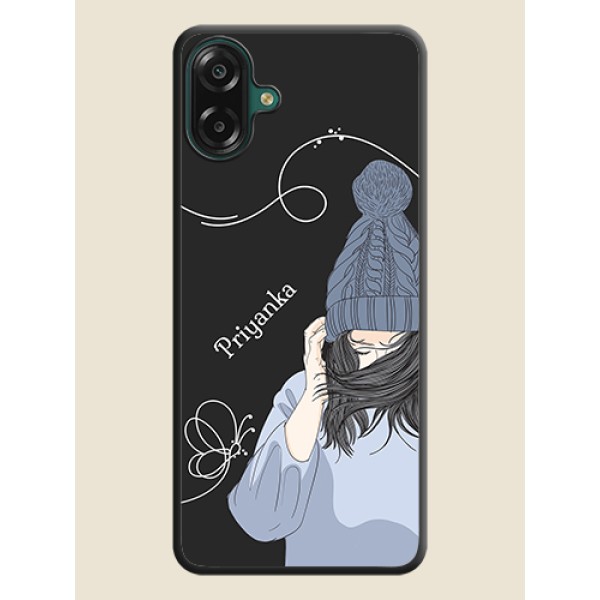 Girl With Blue Winter Outfiit Custom Text Design On Space Black Custom Soft Matte Mobile Back Cover - Samsung Galaxy M17e Girl With Blue Winter Outfiit Custom Text Design On Space Black Custom Soft Matte Mobile Back Cover - Samsung Galaxy M17e