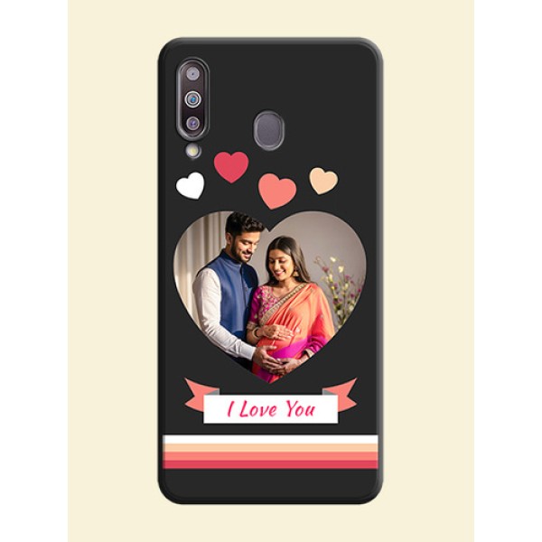 Love Shaped Photo with Colorful Stripes on Personalised Space Black Soft Matte Cases - Galaxy M30