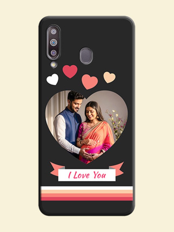 Love Shaped Photo with Colorful Stripes on Personalised Space Black Soft Matte Cases - Galaxy M30