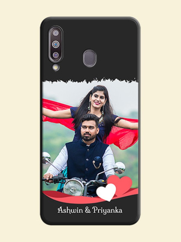 Pink Color Love Shaped Ribbon Design with Text on Space Black Custom Soft Matte Phone Back Cover - Galaxy M30