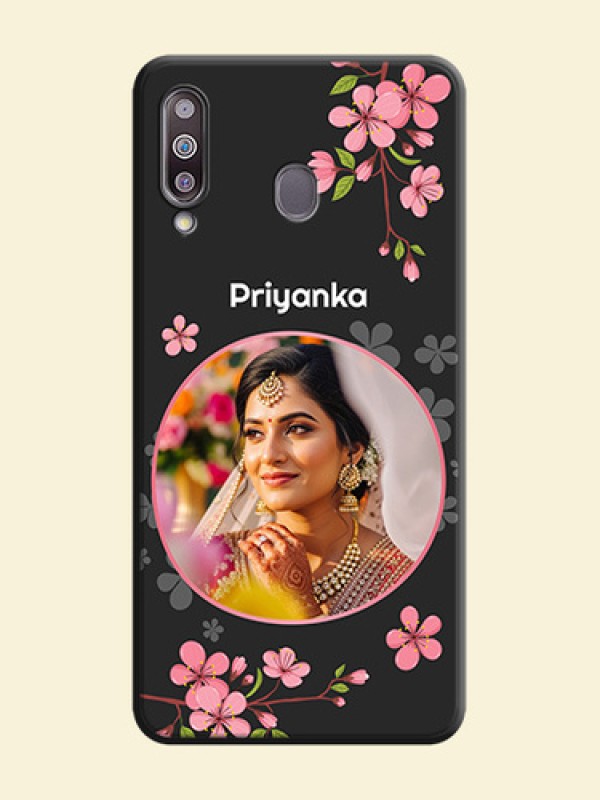Round Image with Pink Color Floral Design - Photo on Space Black Soft Matte Back Cover - Galaxy M30