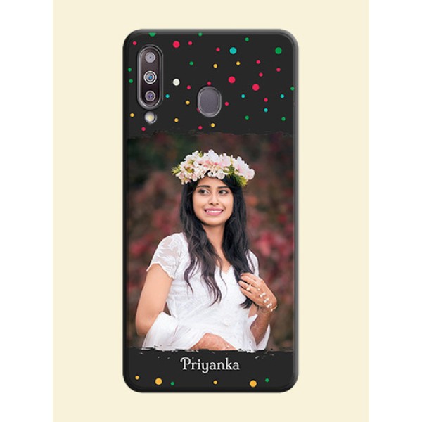 Multicolor Dotted Pattern with Text on Space Black Custom Soft Matte Phone Back Cover - Galaxy M30 Multicolor Dotted Pattern with Text on Space Black Custom Soft Matte Phone Back Cover - Galaxy M30