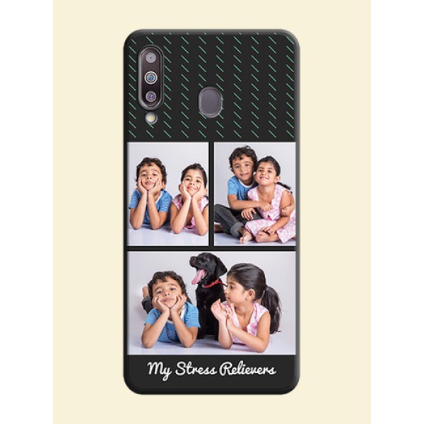 Cross Dotted Pattern with 2 Image Holder on Personalised Space Black Soft Matte Cases - Galaxy M30 Cross Dotted Pattern with 2 Image Holder on Personalised Space Black Soft Matte Cases - Galaxy M30