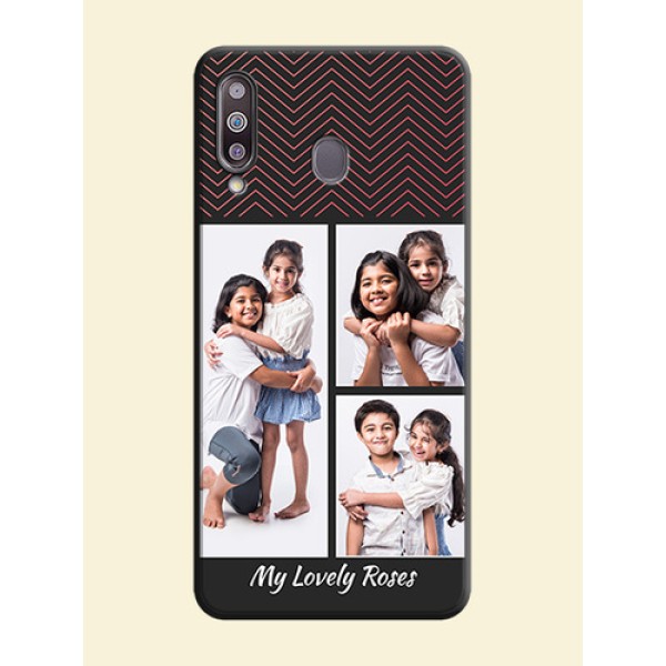 Wave Pattern with 3 Image Holder on Space Black Custom Soft Matte Back Cover - Galaxy M30 Wave Pattern with 3 Image Holder on Space Black Custom Soft Matte Back Cover - Galaxy M30