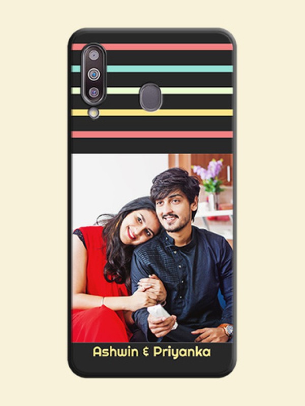 Color Stripes with Photo and Text - Photo on Space Black Soft Matte Mobile Case - Galaxy M30