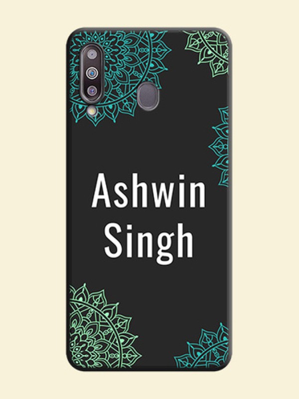 Your Name with Floral Design on Space Black Custom Soft Matte Back Cover - Galaxy M30
