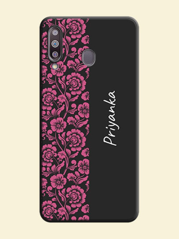 Pink Floral Pattern Design With Custom Text On Space Black Personalized Soft Matte Phone Covers -Samsung Galaxy M30