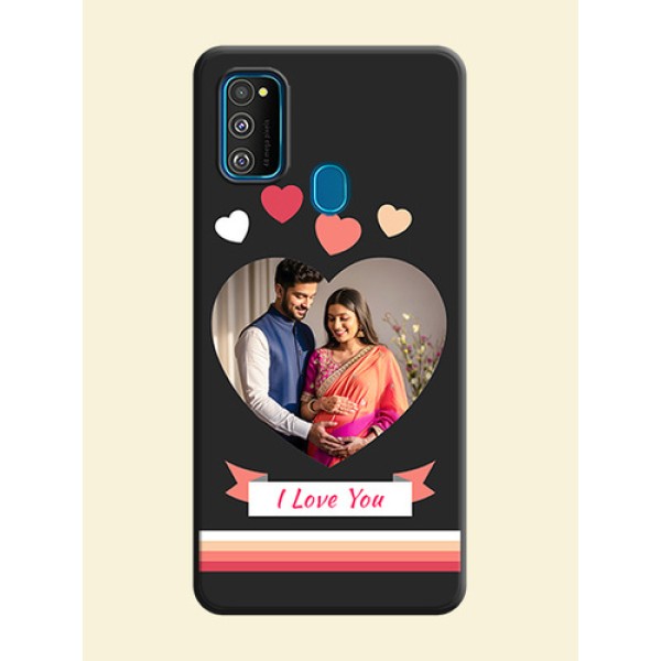 Love Shaped Photo with Colorful Stripes on Personalised Space Black Soft Matte Cases - Galaxy M30S