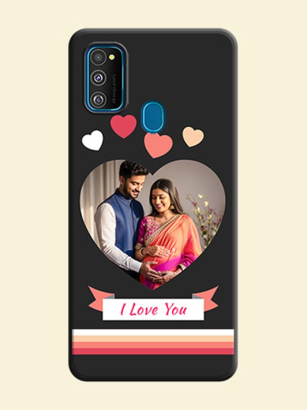 Love Shaped Photo with Colorful Stripes on Personalised Space Black Soft Matte Cases - Galaxy M30S