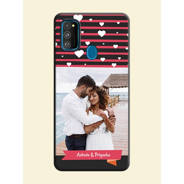 White Color Love Symbols with Pink Lines Pattern on Space Black Custom Soft Matte Phone Cases - Galaxy M30S White Color Love Symbols with Pink Lines Pattern on Space Black Custom Soft Matte Phone Cases - Galaxy M30S