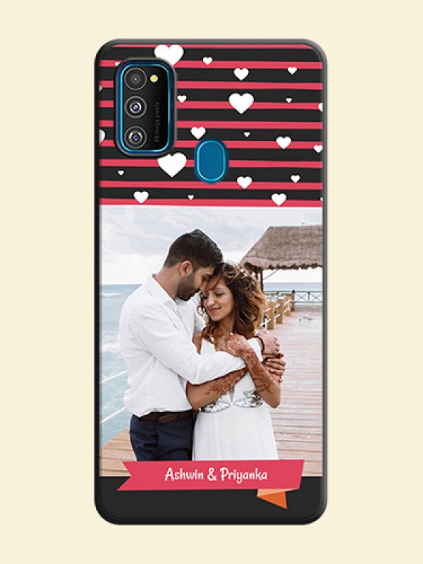 White Color Love Symbols with Pink Lines Pattern on Space Black Custom Soft Matte Phone Cases - Galaxy M30S