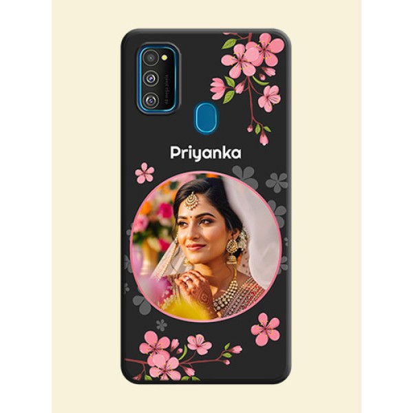 Round Image with Pink Color Floral Design - Photo on Space Black Soft Matte Back Cover - Galaxy M30S Round Image with Pink Color Floral Design - Photo on Space Black Soft Matte Back Cover - Galaxy M30S