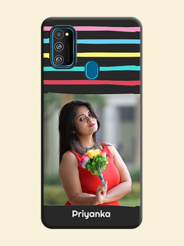 Multicolor Lines with Image on Space Black Personalized Soft Matte Phone Covers - Galaxy M30S