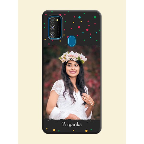 Multicolor Dotted Pattern with Text on Space Black Custom Soft Matte Phone Back Cover - Galaxy M30S Multicolor Dotted Pattern with Text on Space Black Custom Soft Matte Phone Back Cover - Galaxy M30S