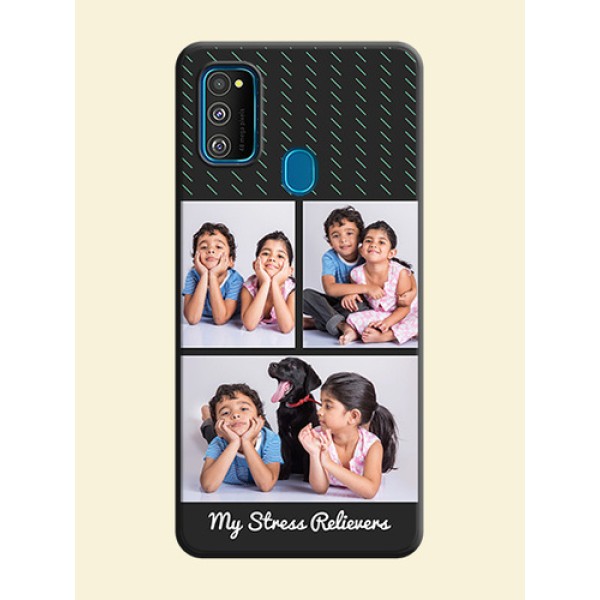 Cross Dotted Pattern with 2 Image Holder on Personalised Space Black Soft Matte Cases - Galaxy M30S Cross Dotted Pattern with 2 Image Holder on Personalised Space Black Soft Matte Cases - Galaxy M30S