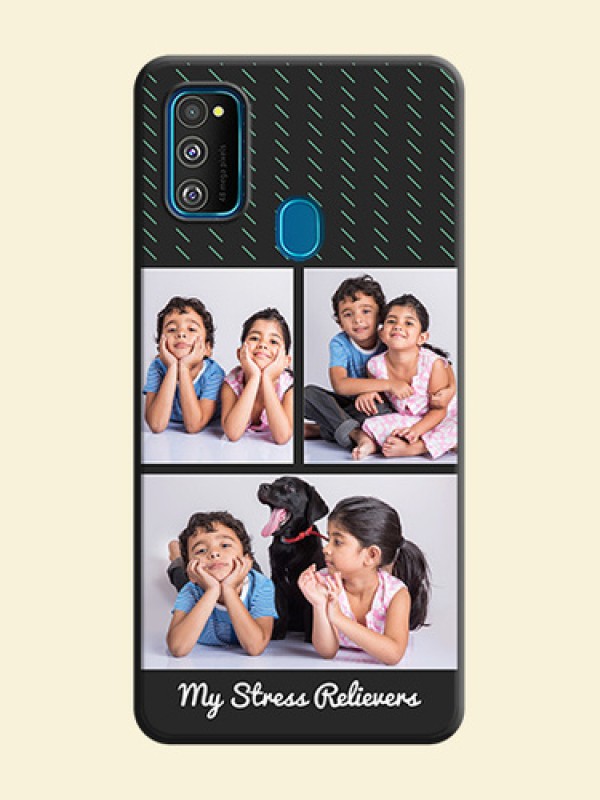 Cross Dotted Pattern with 2 Image Holder  on Personalised Space Black Soft Matte Cases - Galaxy M30S