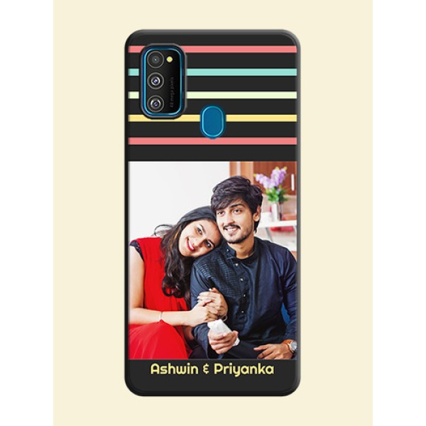 Color Stripes with Photo and Text - Photo on Space Black Soft Matte Mobile Case - Galaxy M30S Color Stripes with Photo and Text - Photo on Space Black Soft Matte Mobile Case - Galaxy M30S
