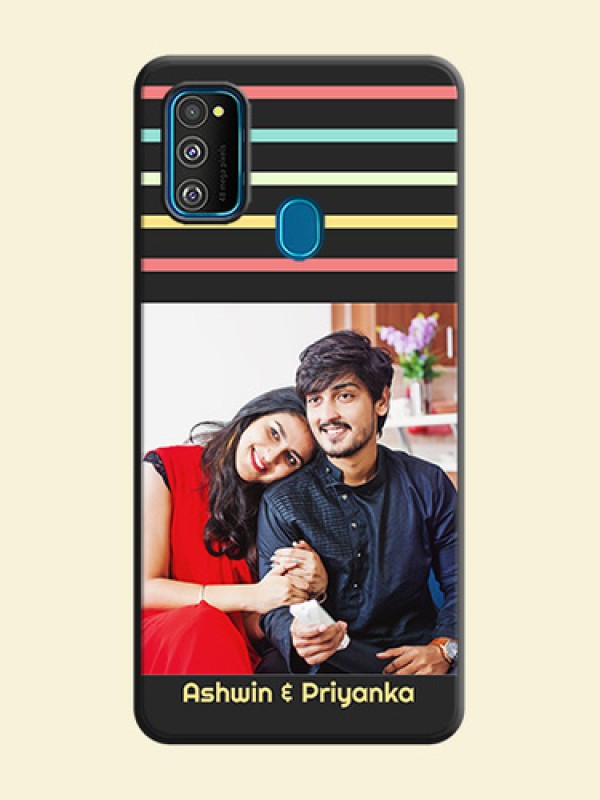 Color Stripes with Photo and Text - Photo on Space Black Soft Matte Mobile Case - Galaxy M30S