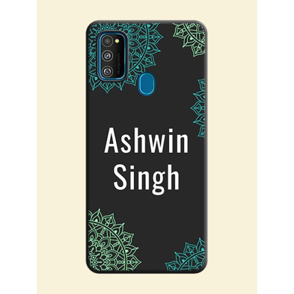 Your Name with Floral Design on Space Black Custom Soft Matte Back Cover - Galaxy M30S