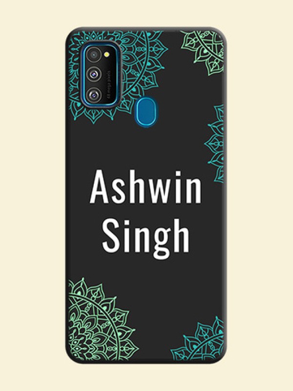 Your Name with Floral Design on Space Black Custom Soft Matte Back Cover - Galaxy M30S