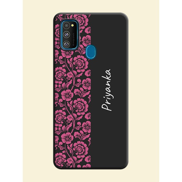 Pink Floral Pattern Design With Custom Text On Space Black Personalized Soft Matte Phone Covers -Samsung Galaxy M30S Pink Floral Pattern Design With Custom Text On Space Black Personalized Soft Matte Phone Covers -Samsung Galaxy M30S