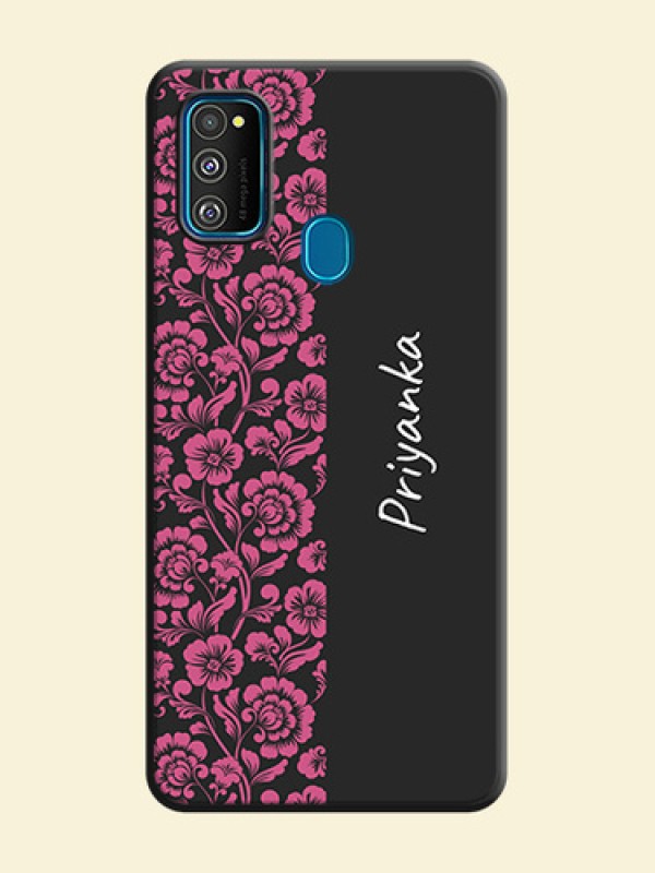 Pink Floral Pattern Design With Custom Text On Space Black Personalized Soft Matte Phone Covers -Samsung Galaxy M30S