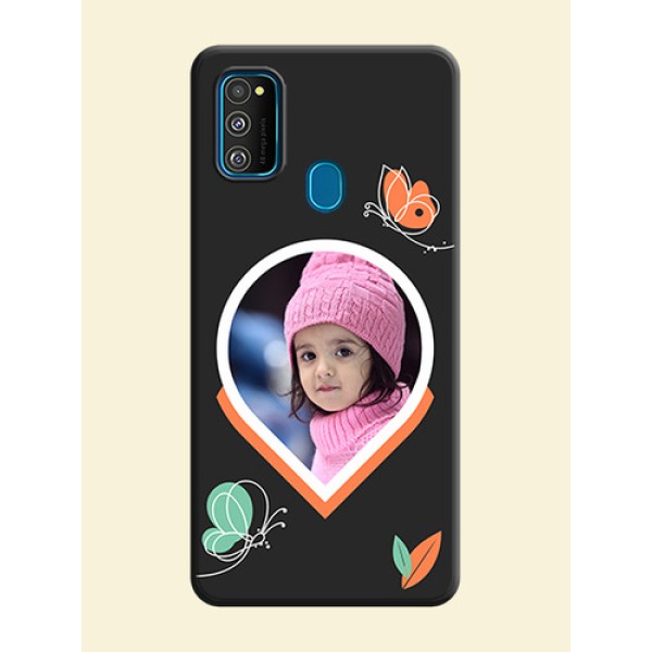 Upload Pic With Simple Butterly Design On Space Black Personalized Soft Matte Phone Covers -Samsung Galaxy M30S Upload Pic With Simple Butterly Design On Space Black Personalized Soft Matte Phone Covers -Samsung Galaxy M30S