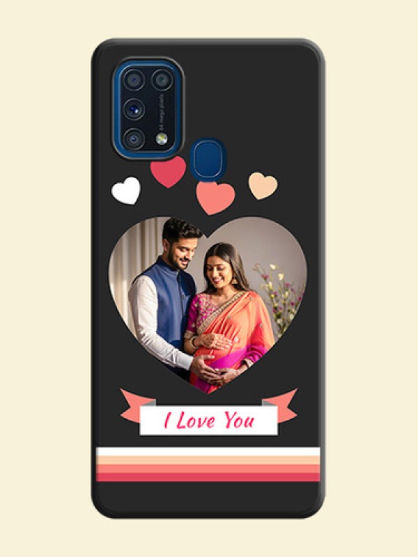 Love Shaped Photo with Colorful Stripes on Personalised Space Black Soft Matte Cases - Galaxy M31 Prime Edfition