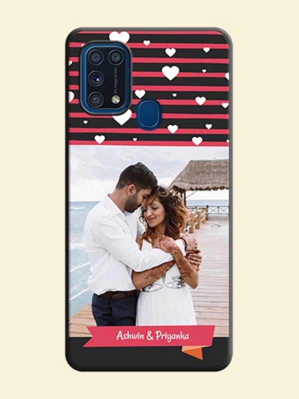 White Color Love Symbols with Pink Lines Pattern on Space Black Custom Soft Matte Phone Cases - Galaxy M31 Prime Edfition
