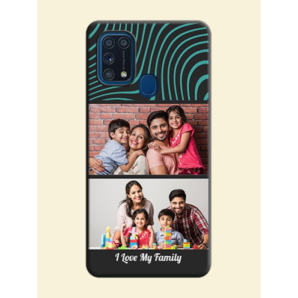 Wave Pattern with 2 Image Holder on Space Black Personalized Soft Matte Phone Covers - Galaxy M31 Prime Edfition Wave Pattern with 2 Image Holder on Space Black Personalized Soft Matte Phone Covers - Galaxy M31 Prime Edfition