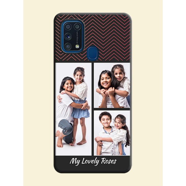Wave Pattern with 3 Image Holder on Space Black Custom Soft Matte Back Cover - Galaxy M31 Prime Edfition Wave Pattern with 3 Image Holder on Space Black Custom Soft Matte Back Cover - Galaxy M31 Prime Edfition