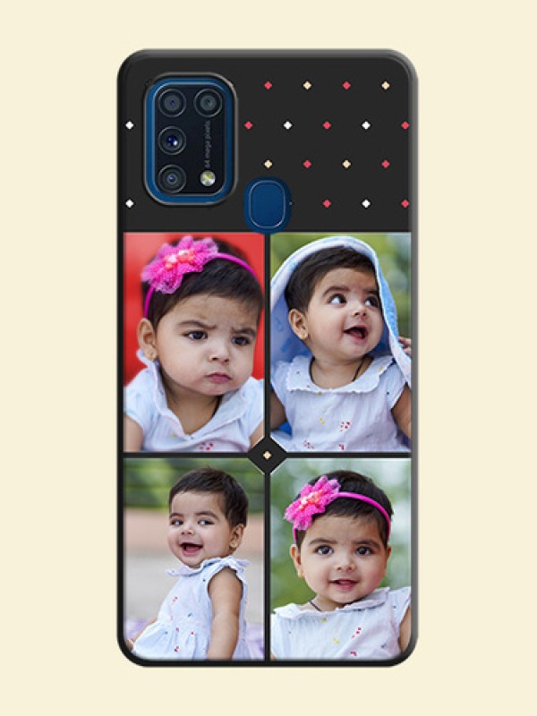 Multicolor Dotted Pattern with 4 Image Holder on Space Black Custom Soft Matte Phone Cases - Galaxy M31 Prime Edfition