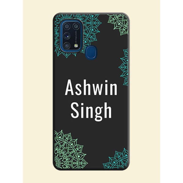 Your Name with Floral Design on Space Black Custom Soft Matte Back Cover - Galaxy M31 Prime Edfition