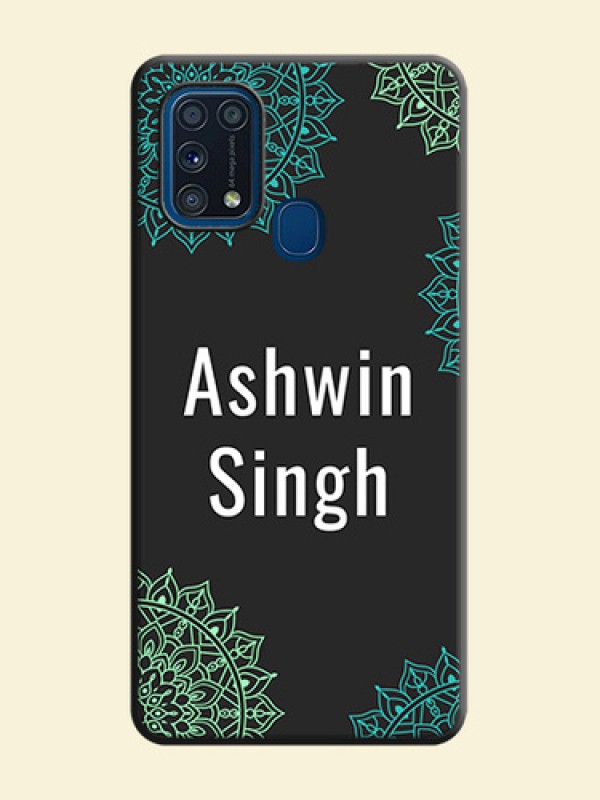 Your Name with Floral Design on Space Black Custom Soft Matte Back Cover - Galaxy M31 Prime Edfition
