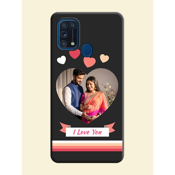 Love Shaped Photo with Colorful Stripes on Personalised Space Black Soft Matte Cases - Galaxy M31