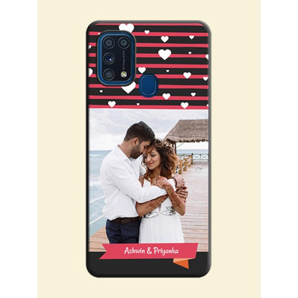 White Color Love Symbols with Pink Lines Pattern on Space Black Custom Soft Matte Phone Cases - Galaxy M31 White Color Love Symbols with Pink Lines Pattern on Space Black Custom Soft Matte Phone Cases - Galaxy M31