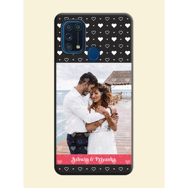White Color Love Symbols with Text Design - Photo on Space Black Soft Matte Phone Cover - Galaxy M31 White Color Love Symbols with Text Design - Photo on Space Black Soft Matte Phone Cover - Galaxy M31