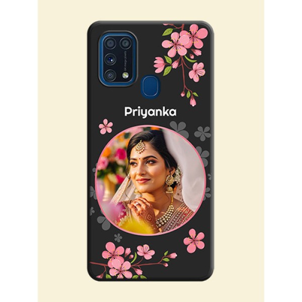 Round Image with Pink Color Floral Design - Photo on Space Black Soft Matte Back Cover - Galaxy M31 Round Image with Pink Color Floral Design - Photo on Space Black Soft Matte Back Cover - Galaxy M31