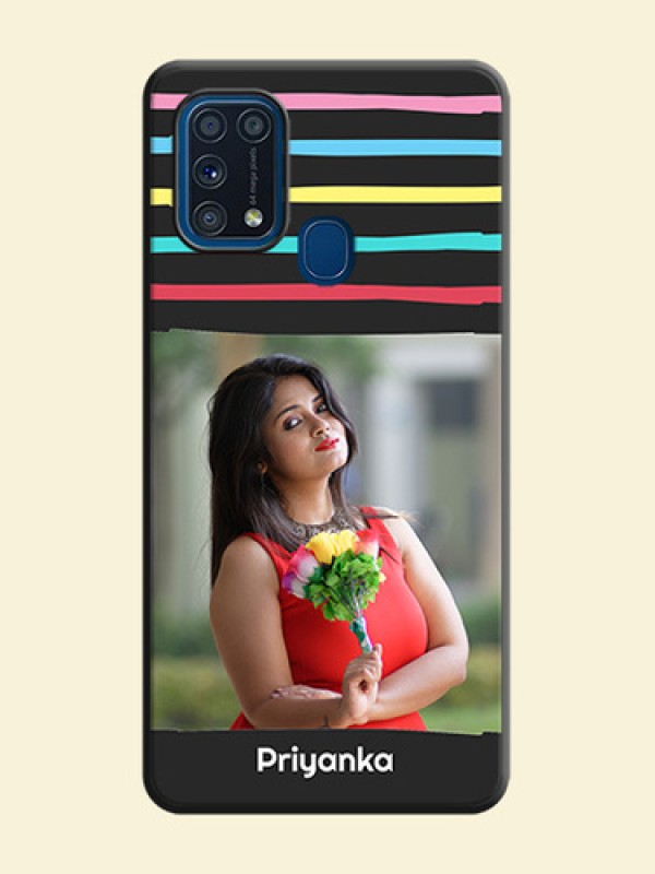 Multicolor Lines with Image on Space Black Personalized Soft Matte Phone Covers - Galaxy M31