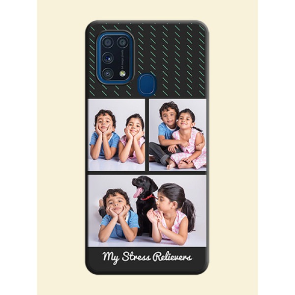 Cross Dotted Pattern with 2 Image Holder on Personalised Space Black Soft Matte Cases - Galaxy M31 Cross Dotted Pattern with 2 Image Holder on Personalised Space Black Soft Matte Cases - Galaxy M31