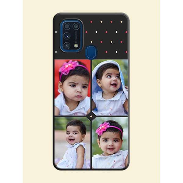 Multicolor Dotted Pattern with 4 Image Holder on Space Black Custom Soft Matte Phone Cases - Galaxy M31 Multicolor Dotted Pattern with 4 Image Holder on Space Black Custom Soft Matte Phone Cases - Galaxy M31